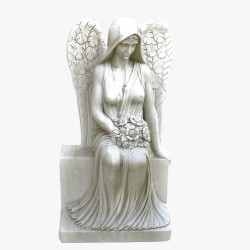 Скульптура из мрамора S_13 Ангел на постаменте с цветами